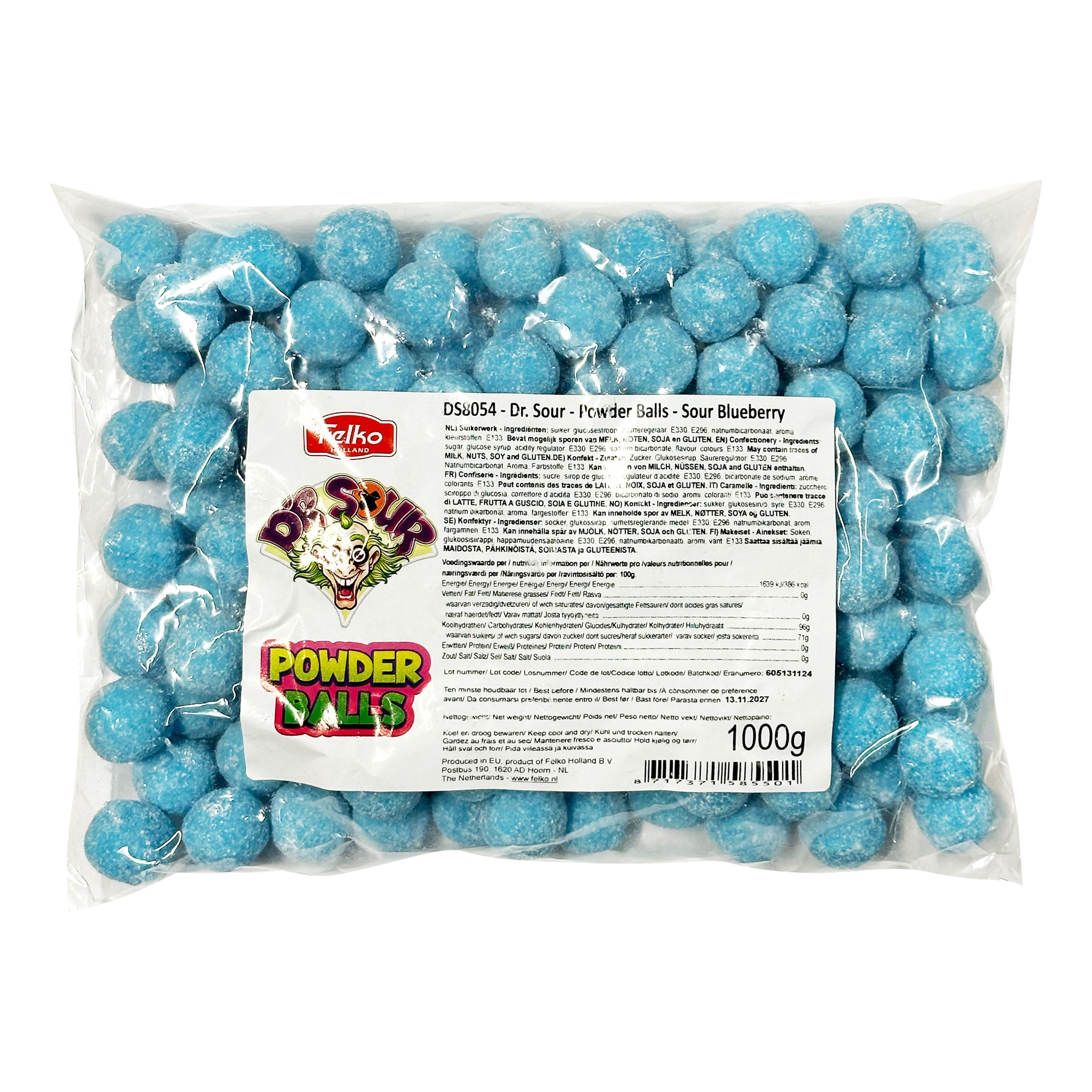 Dr Sour Powder Balls Sour Blueberry Storpack - 1 kg