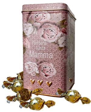 Plåtburk "Världens bästa Mamma" (med chokladpraliner)