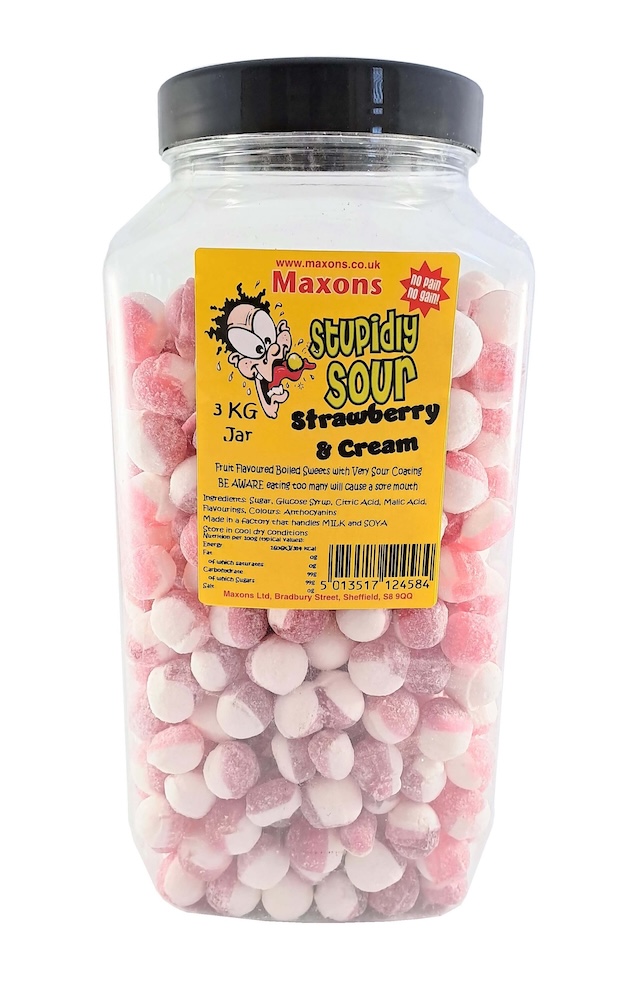 Maxons Stupidly Sour Jar Strawberry & Cream 3kg