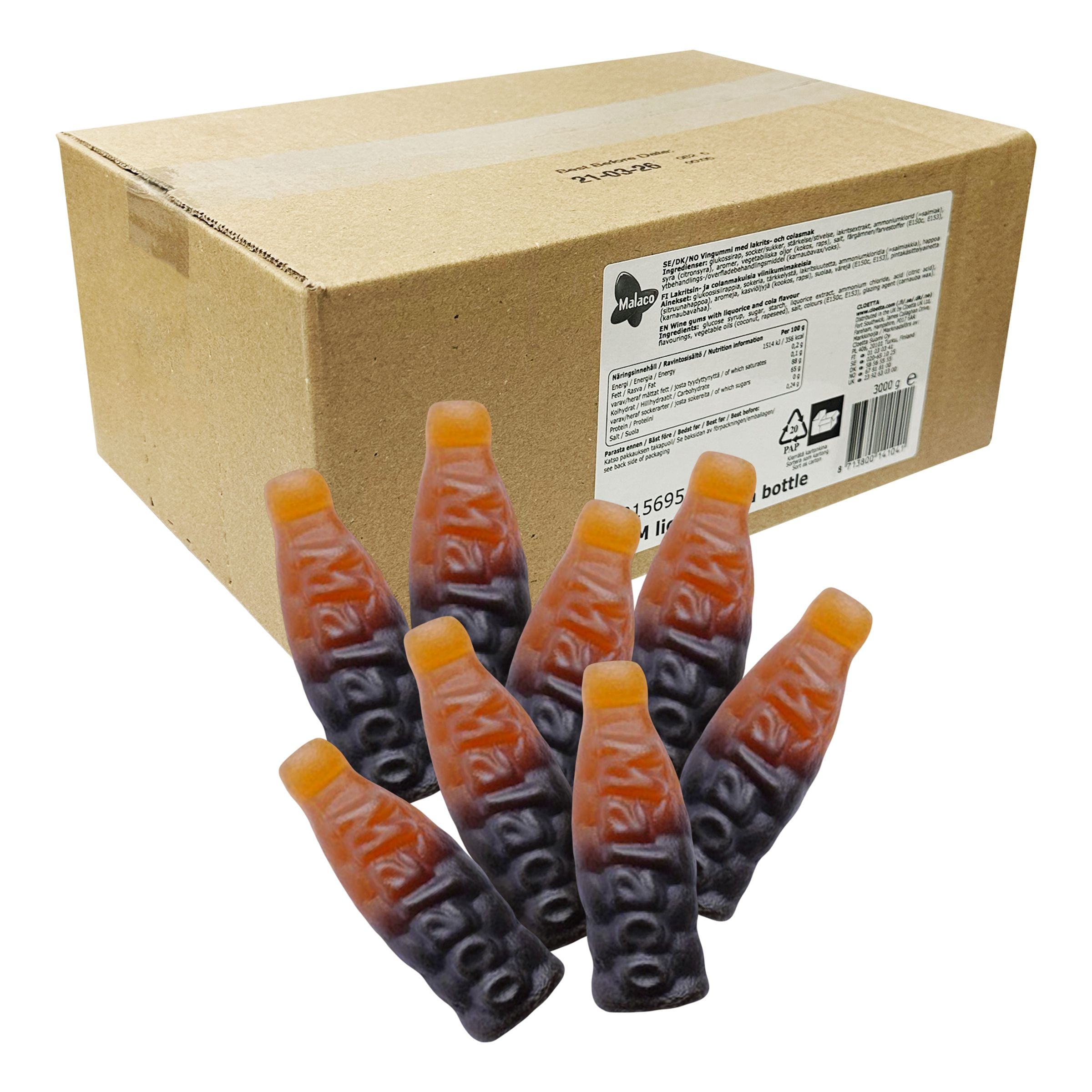 Malaco Mini Cola-Lakritsflaska Storpack - 3 kg