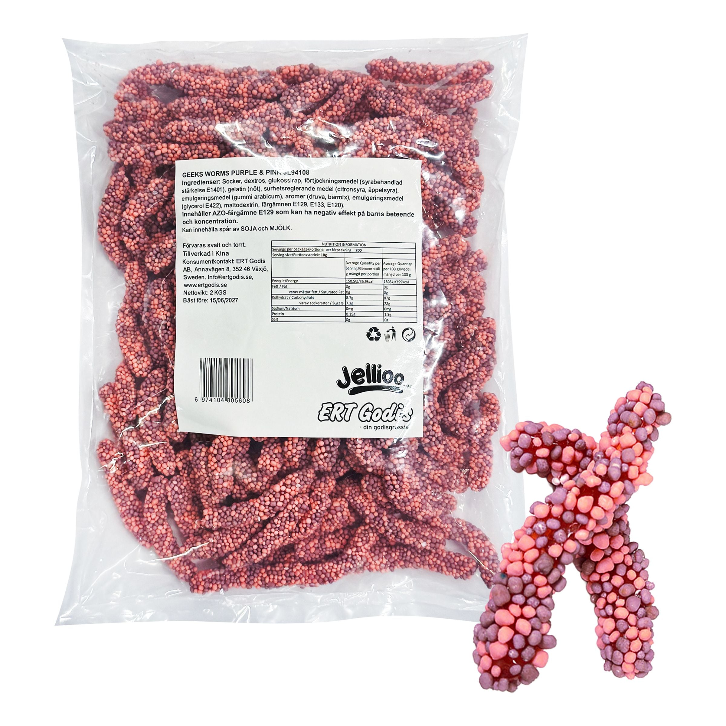 Jellioo Geeks Worms Purple & Pink Storpack - 2 kg